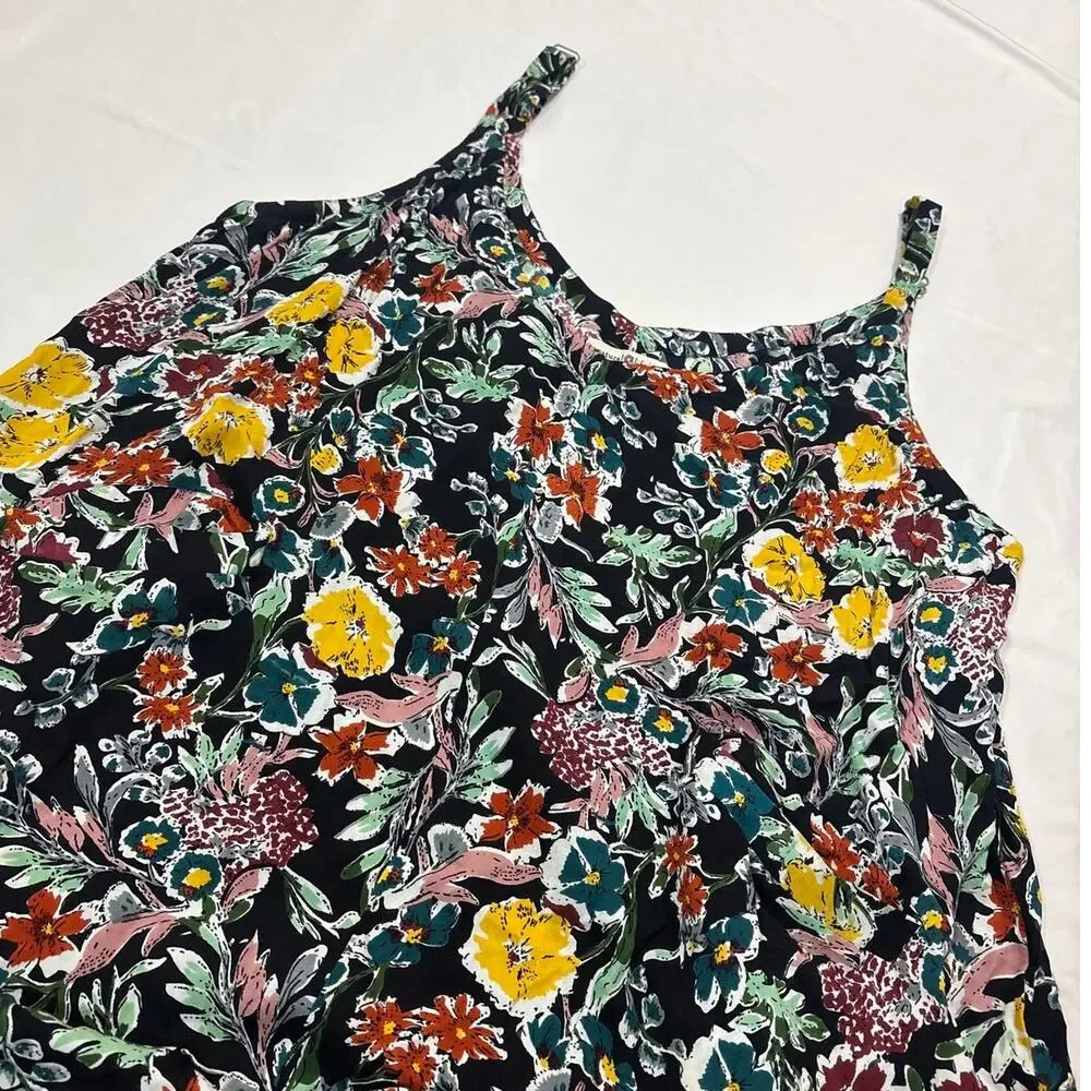 Natural Life Womens XL Floral Jumpsuit Colorful Boho Wide Leg Pockets Artsy